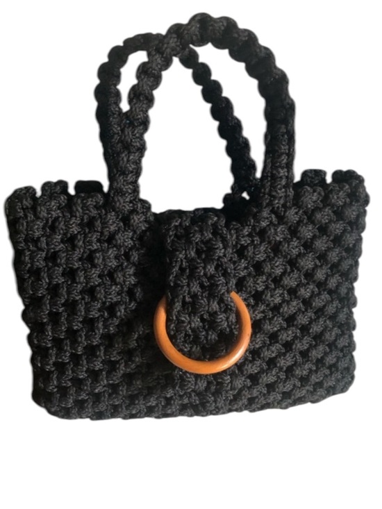 Vintage Handbags - Vintage 1970s Boho Black Macrame Handbag